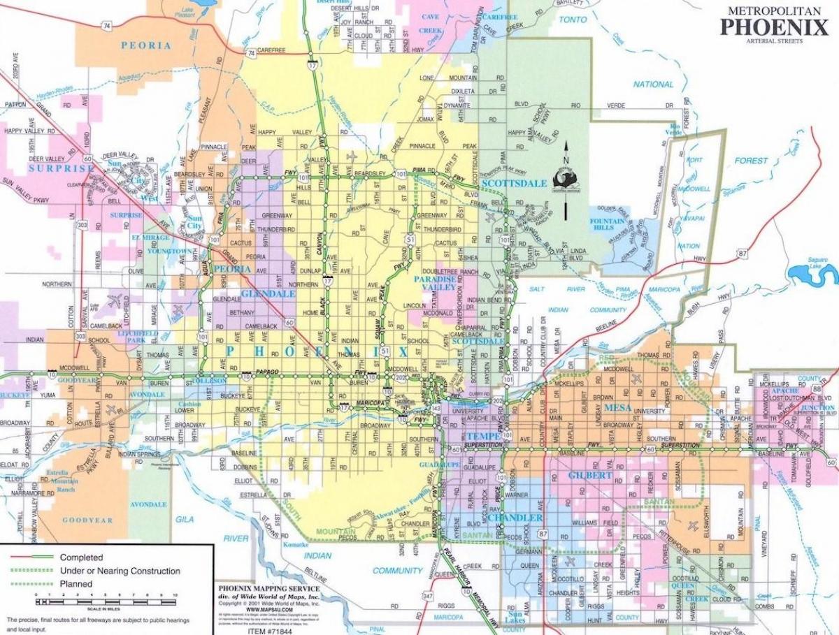 карта на Феникс Аризона и околните области